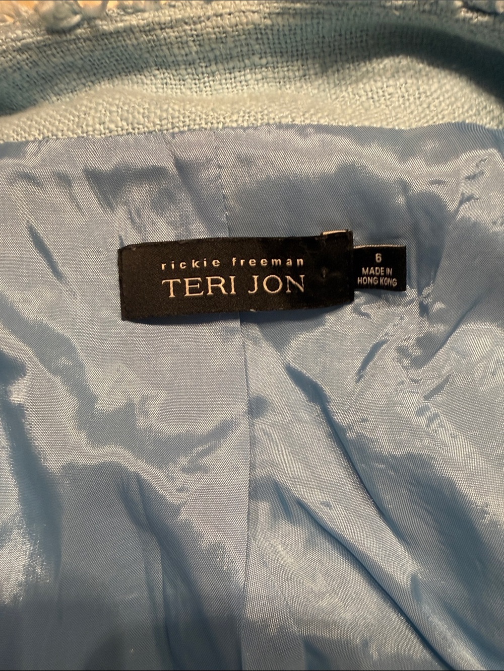 Teri Jon Light Blue Tweed Jacket with Satin Lining size 6 - Picture 3 of 7